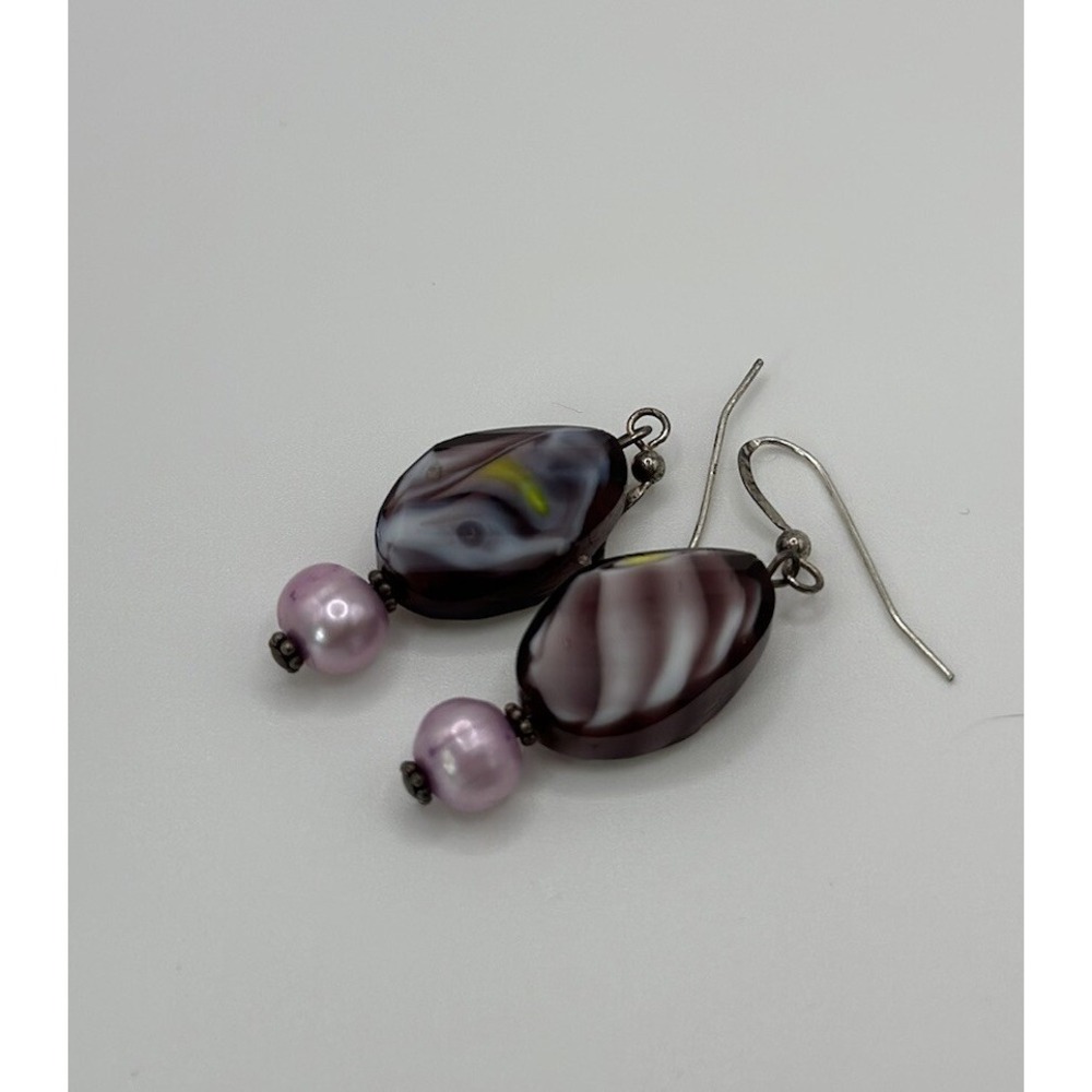 Purple Earring | Marbled Earrings | Dark Purple Drop Earrings - Picture 4 of 4